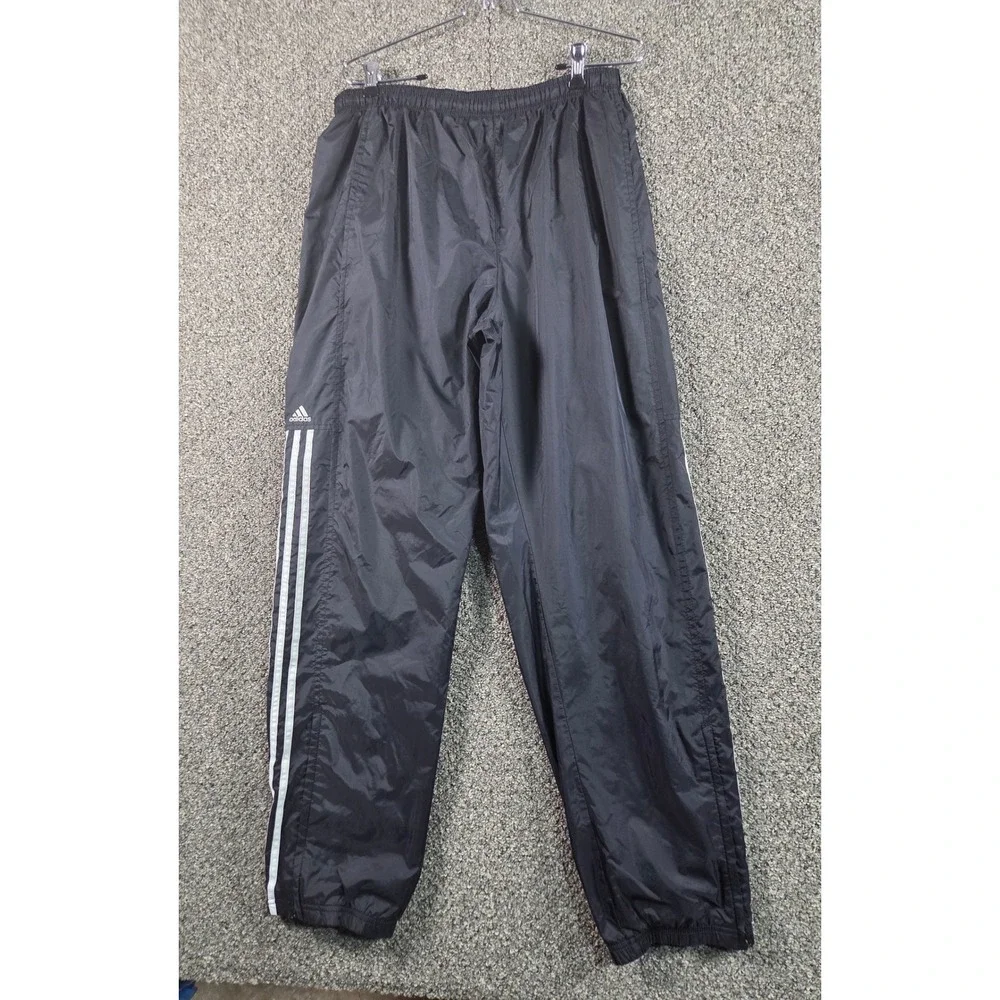 Adidas Athletic Pants Mens Large Black Nylon‎ 3-Stripe Sporty Fitness Sweats